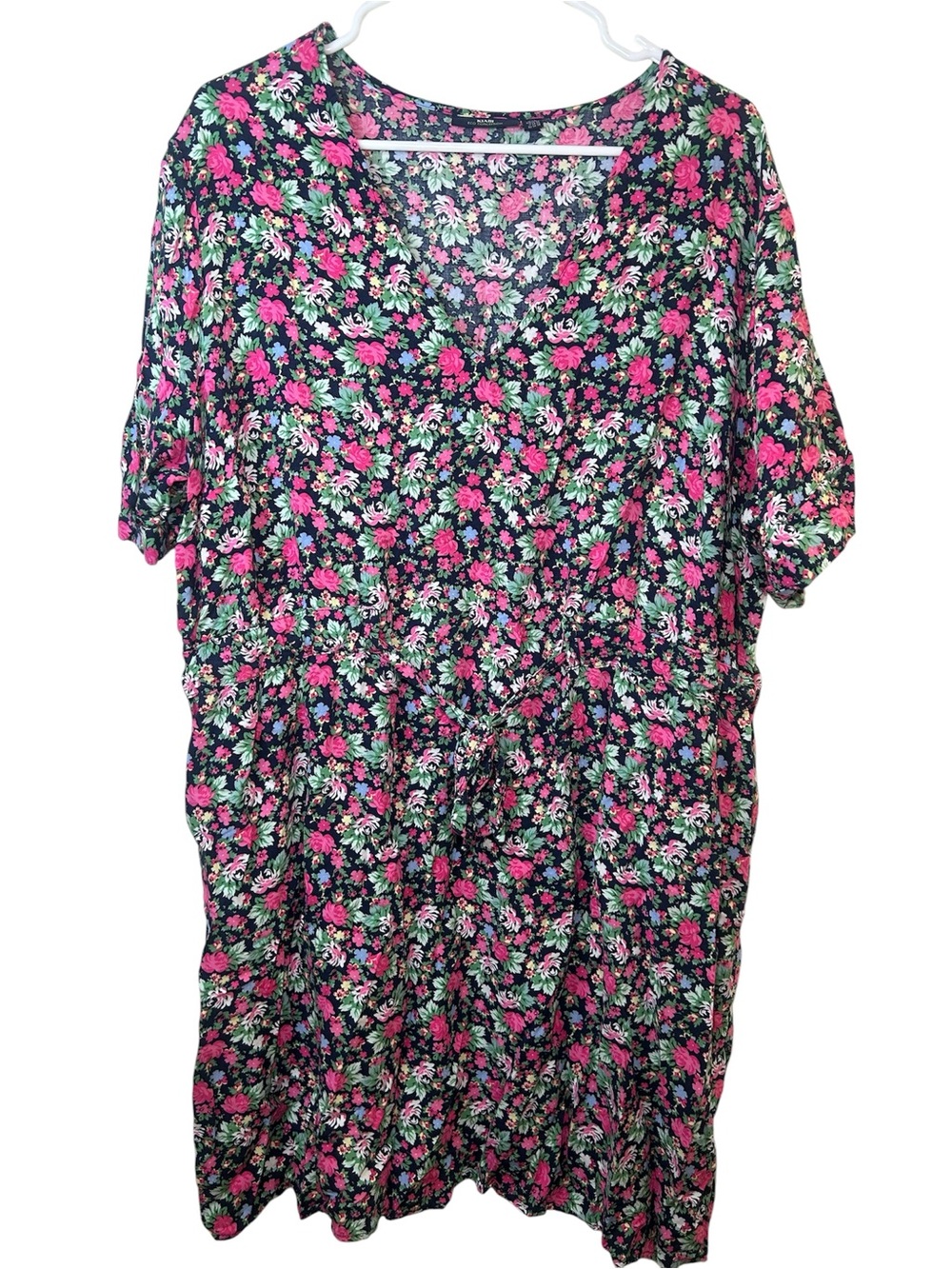 Kiabi Eco Company Floral V-Neck Shift Dress Black Pink Green Summer Light Casual